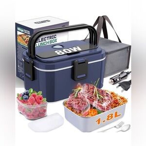 Electric Lunch Box 80W Food Heater for Adults, 12/24/110V Portable Blue